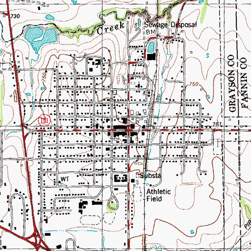 Topographic Map of Whitewright, TX