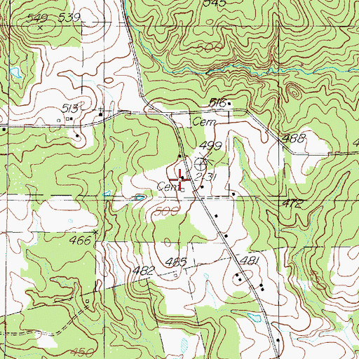 Topographic Map of Whitfield Cemetery, TX