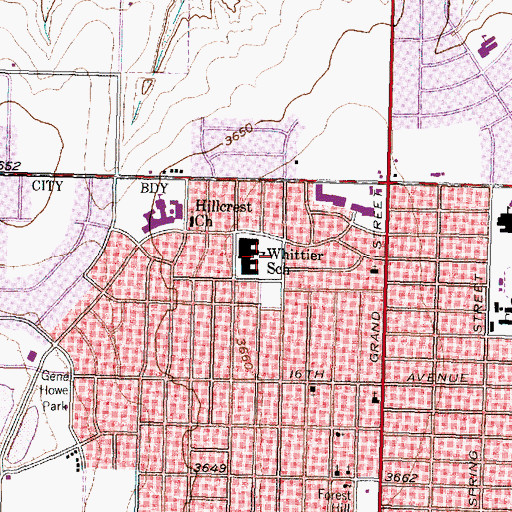 Topographic Map of Whittier School, TX