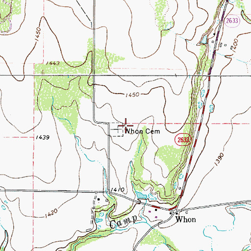 Topographic Map of Whon Cemetery, TX