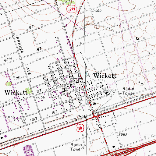 Topographic Map of Wickett, TX