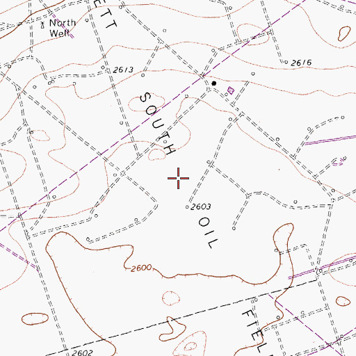 Topographic Map of Wickett South Oil Field, TX