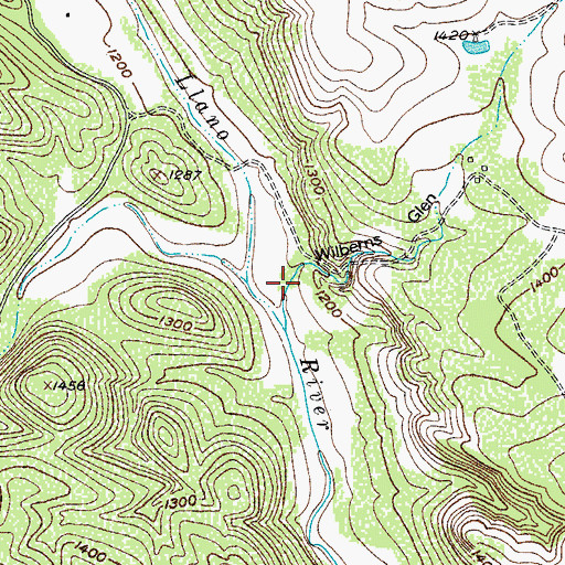 Topographic Map of Wilberns Glen, TX