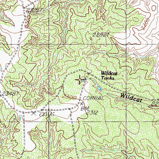 Topographic Map of Wildcat Tanks, TX