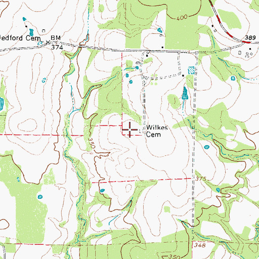 Topographic Map of Wilkes Cemetery, TX
