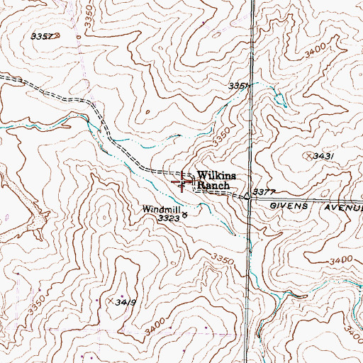 Topographic Map of Wilkins Ranch, TX