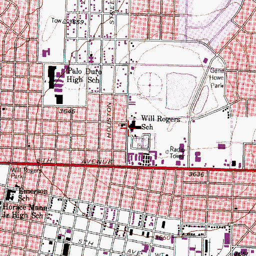 Topographic Map of Will Rogers School, TX