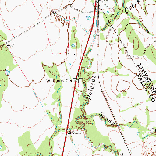 Topographic Map of Williams Cemetery, TX