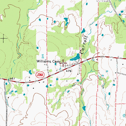 Topographic Map of Williams Cemetery, TX