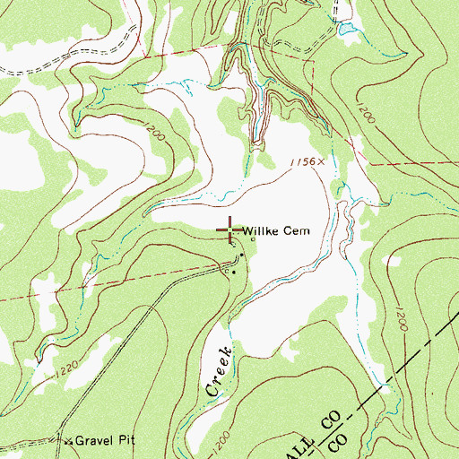 Topographic Map of Willke Cemetery, TX
