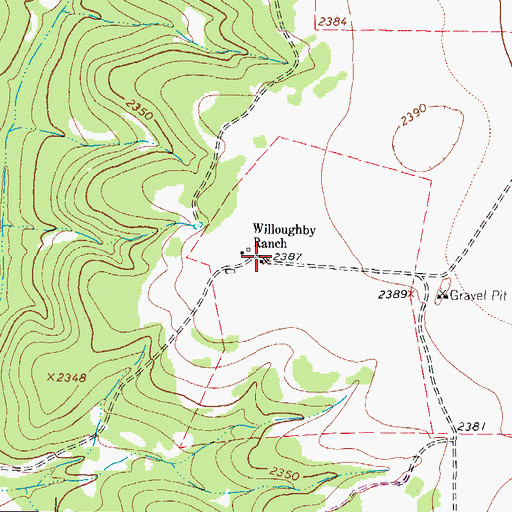 Topographic Map of Willoughby Ranch, TX
