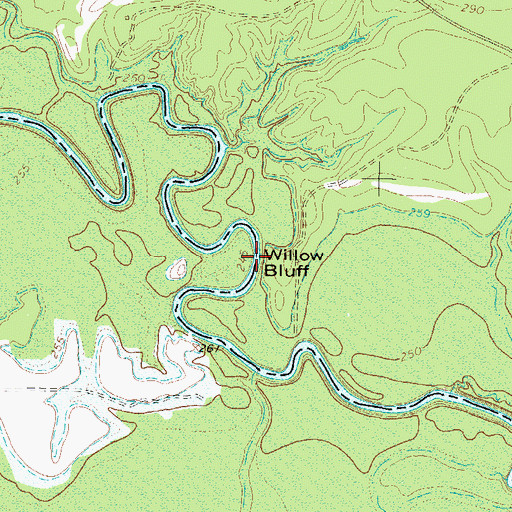 Topographic Map of Willow Bluff, TX