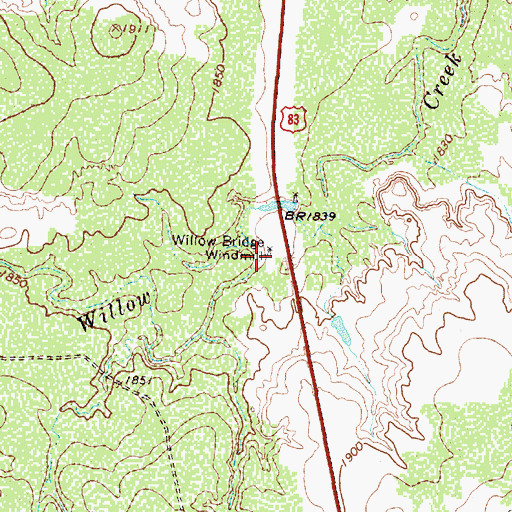 Topographic Map of Willow Bridge Windmill, TX