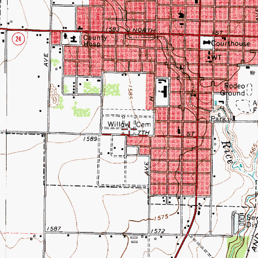 Topographic Map of Willow Cemetery, TX