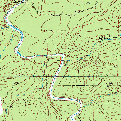 Topographic Map of Willow Creek, TX