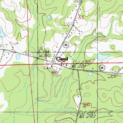 Topographic Map of Claud Church of Christ, AL