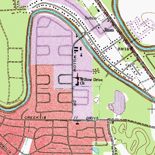 Topographic Map of Willow Drive Church, TX