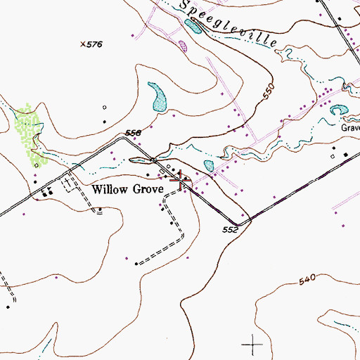 Topographic Map of Willow Grove, TX