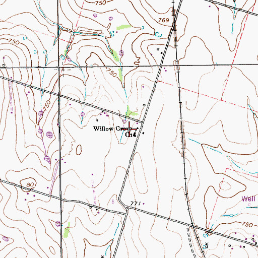 Topographic Map of Willow Grove Church, TX