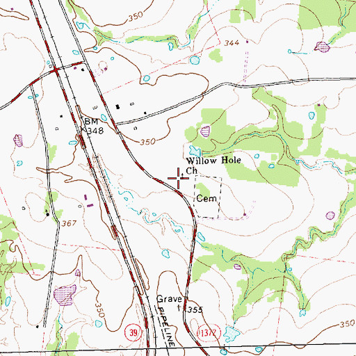 Topographic Map of Willow Hole Church, TX
