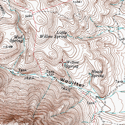 Topographic Map of Willow Spring, TX
