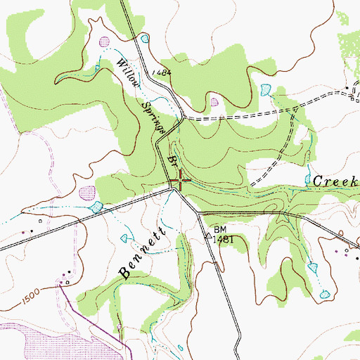 Topographic Map of Willow Springs Branch, TX