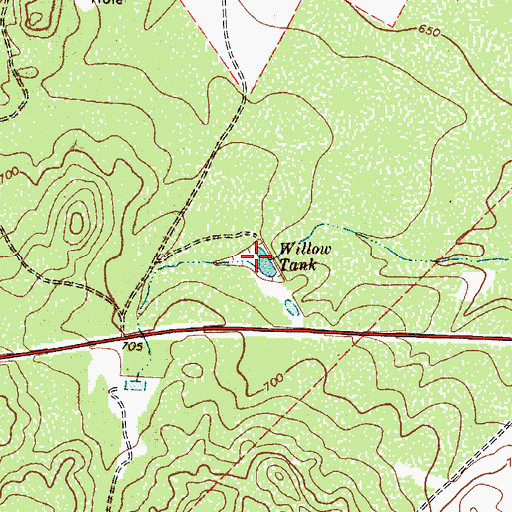 Topographic Map of Willow Tank, TX