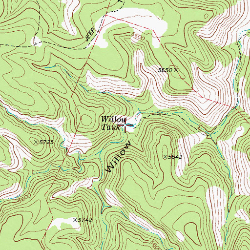 Topographic Map of Willow Tank, TX