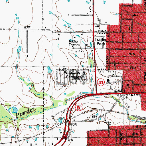 Topographic Map of Willow Wild Cemetery, TX