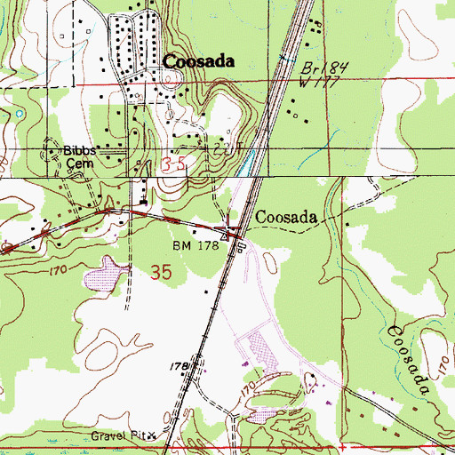 Topographic Map of Coosada, AL