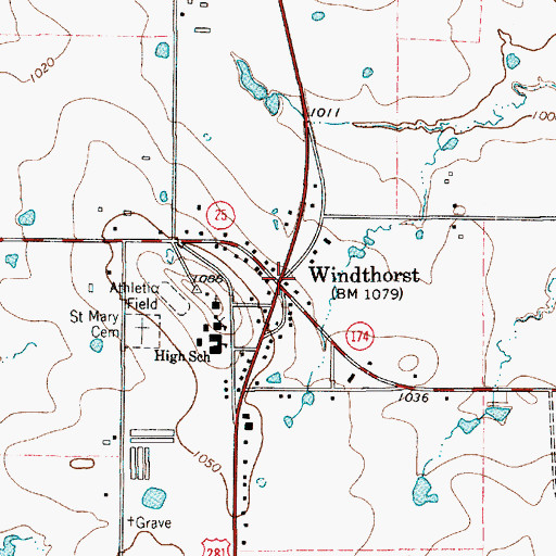 Topographic Map of Windthorst, TX