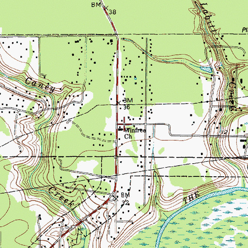 Topographic Map of Winfree Church, TX