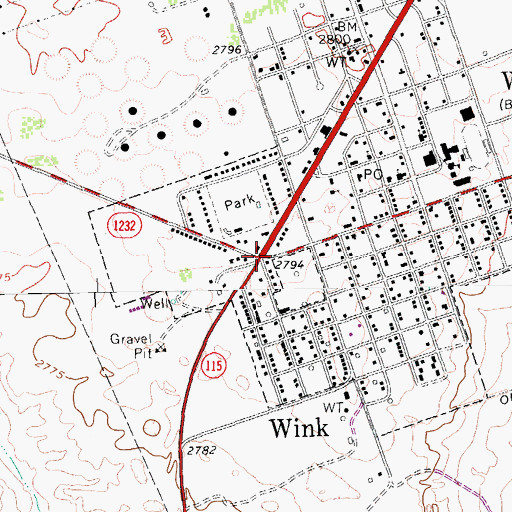 Topographic Map of Wink, TX