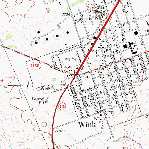Topographic Map of Wink, TX
