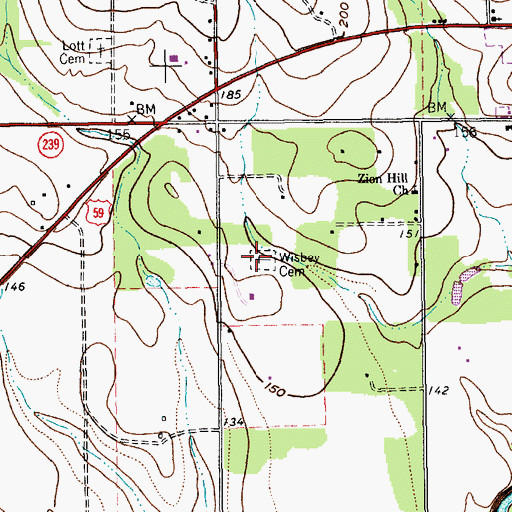 Topographic Map of Wisbey Cemetery, TX
