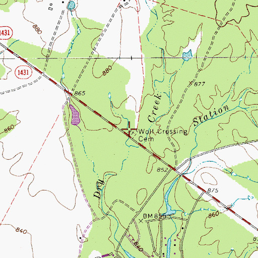 Topographic Map of Wolf Crossing Cemetery, TX