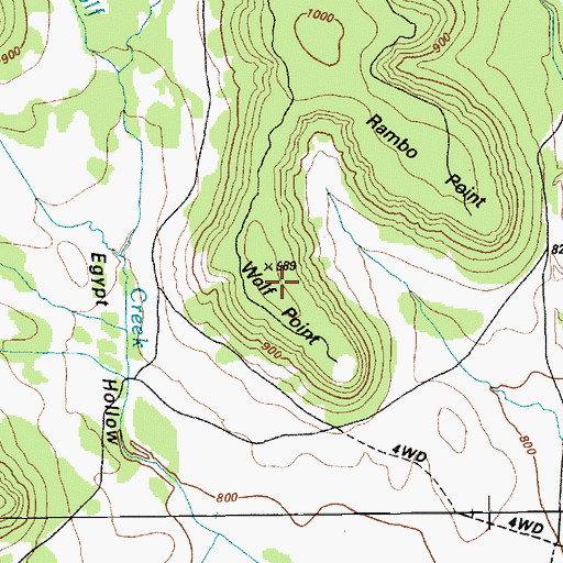 Topographic Map of Wolf Point, TX
