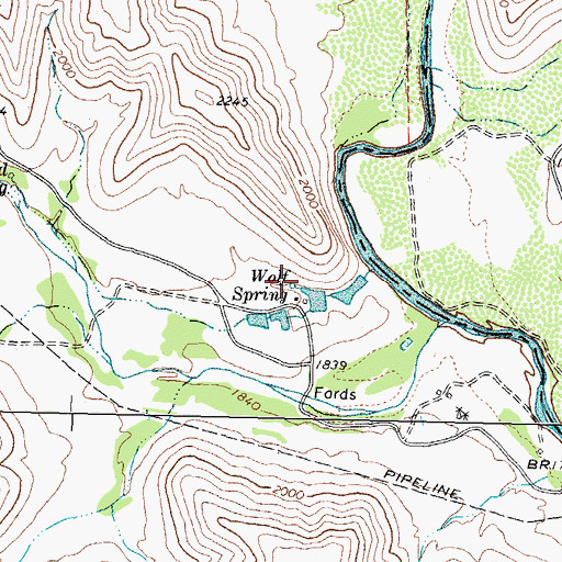 Topographic Map of Wolf Spring, TX