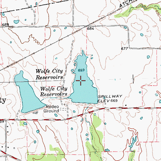 Topographic Map of Wolfe City Reservoirs, TX