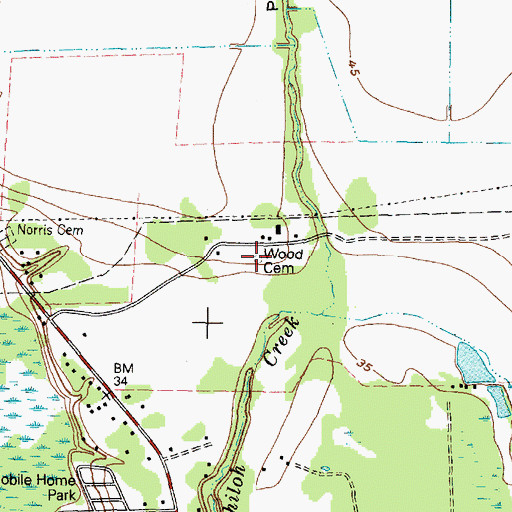 Topographic Map of Wood Cemetery, TX