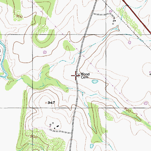 Topographic Map of Wood Cemetery, TX