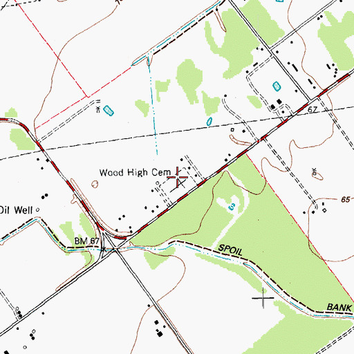 Topographic Map of Wood High School, TX