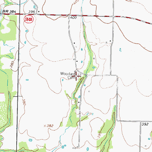 Topographic Map of Woodard Cemetery, TX