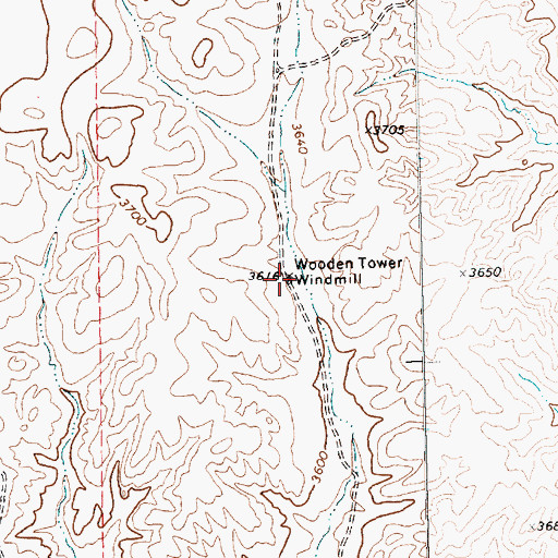 Topographic Map of Wooden Tower Windmill, TX