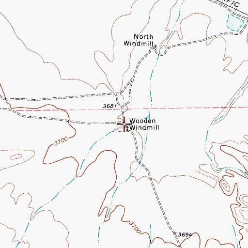 Topographic Map of Wooden Windmill, TX