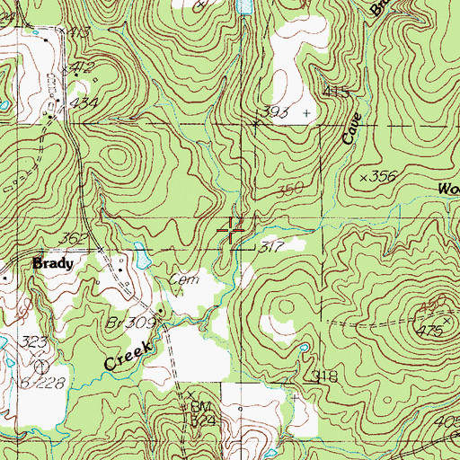 Topographic Map of Woodfin Branch, TX