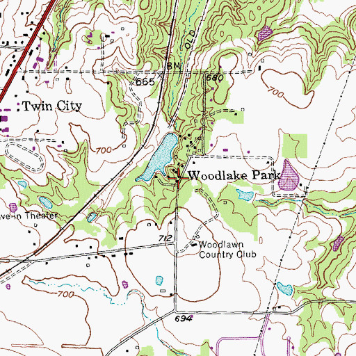 Topographic Map of Woodlake Park, TX