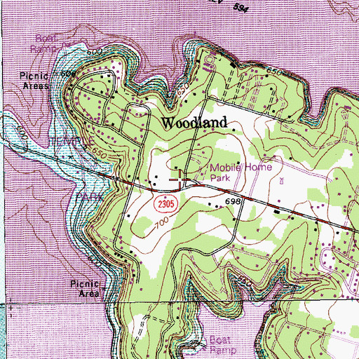 Topographic Map of Woodland, TX