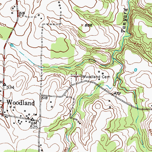 Topographic Map of Woodland Cemetery, TX