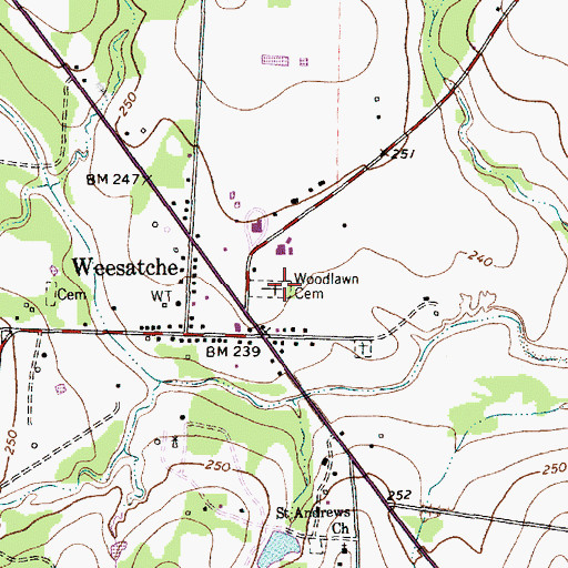 Topographic Map of Woodlawn Cemetery, TX